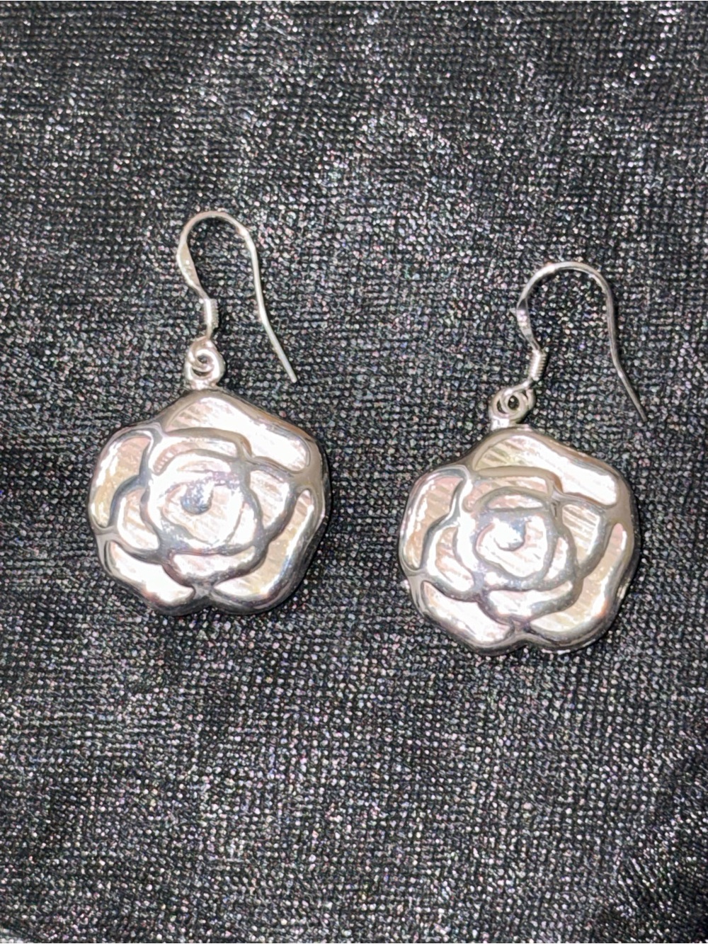 Silver Rose Drop Earrings - Women's Floral Dangle Earrings